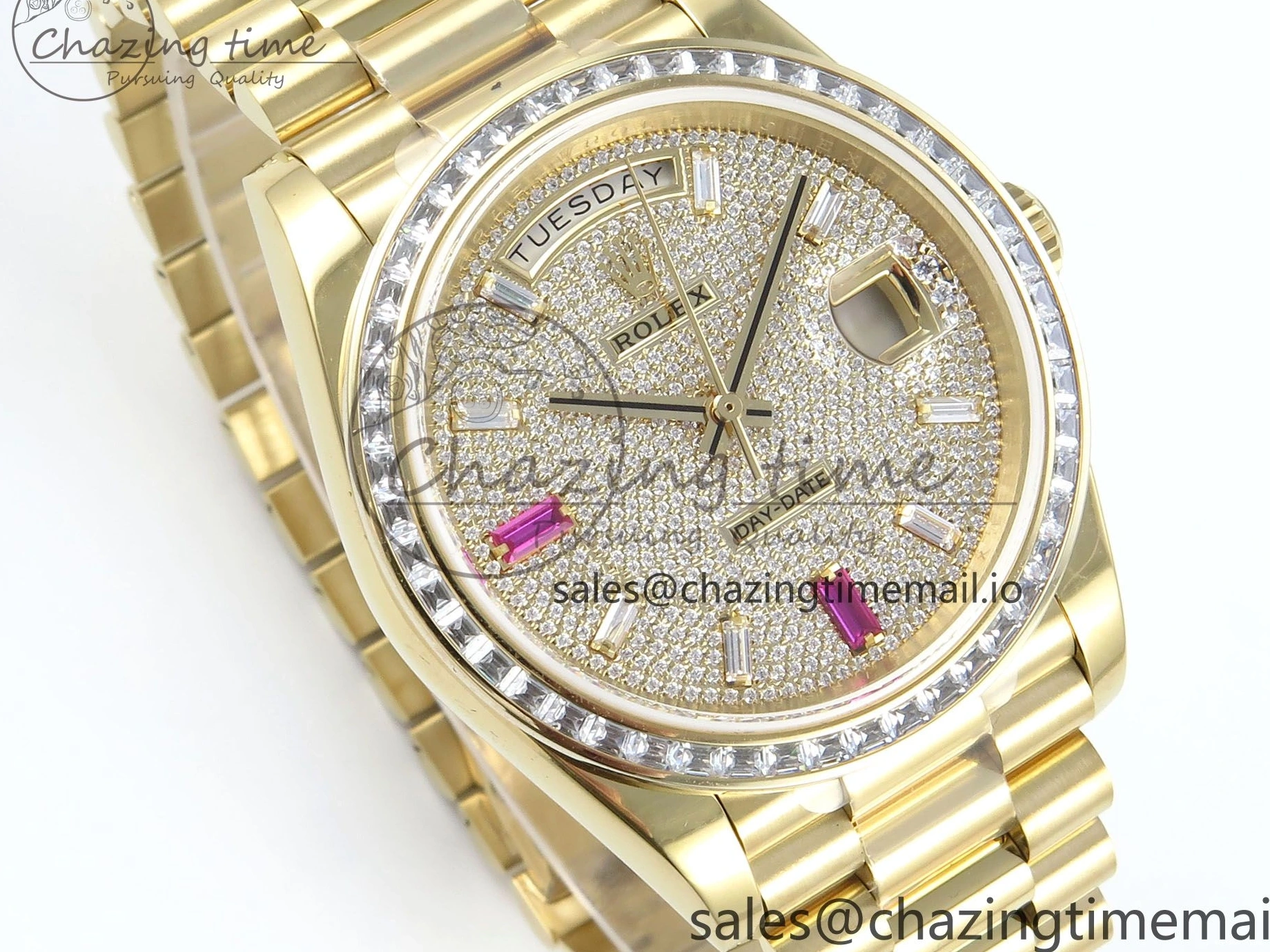 0205 DayDate 40 YG QF 1:1 Best Edition Pink Diamonds Dial Diamonds Bezel on President Bracelet A2836 V5 (Gain Weight) ZipUp 488